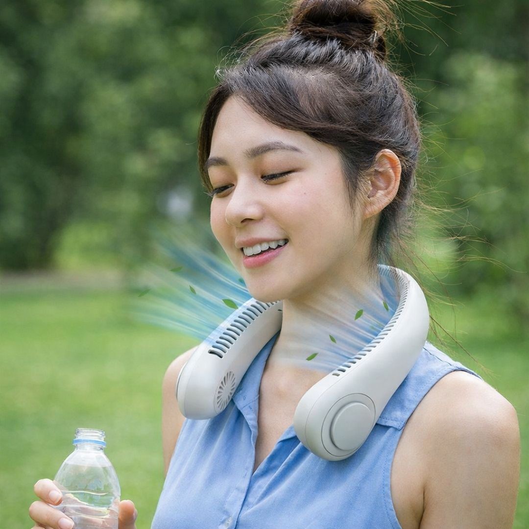 NeckFan™ – Portable Neck Fan | Soft Airflow | Outdoor & Travel Cooling