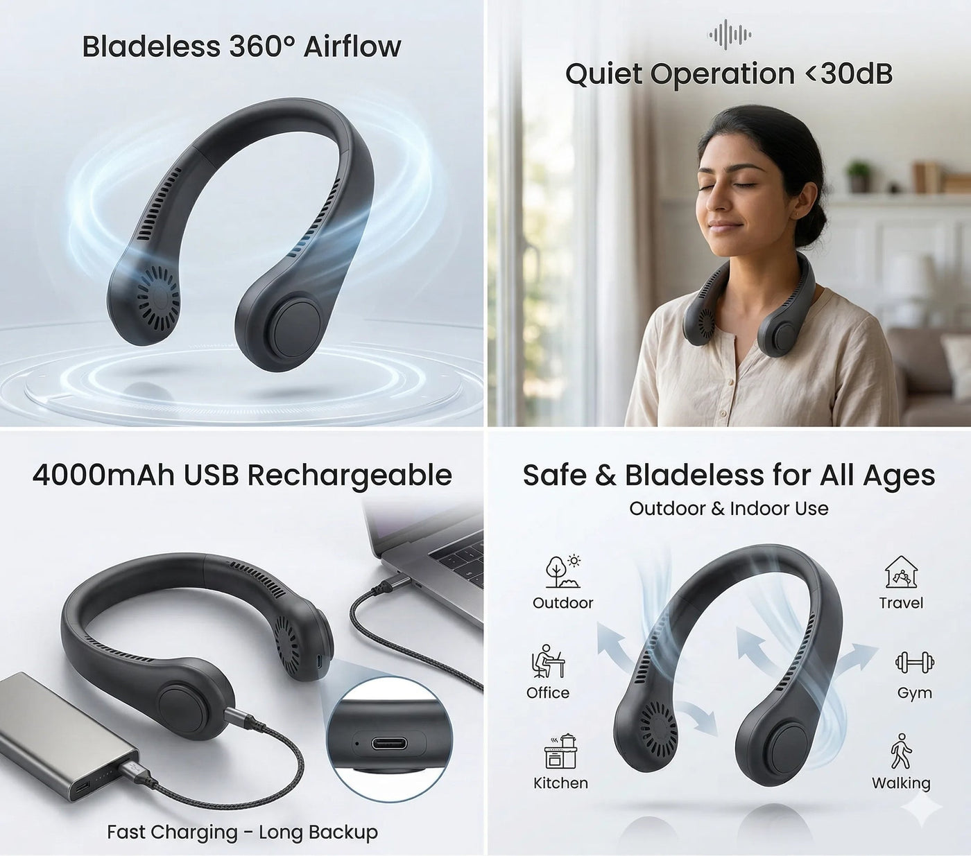 NeckFan™ – Portable Neck Fan | Soft Airflow | Outdoor & Travel Cooling
