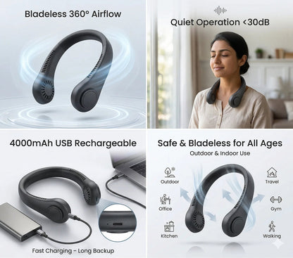 NeckFan™ – Portable Neck Fan | Soft Airflow | Outdoor & Travel Cooling
