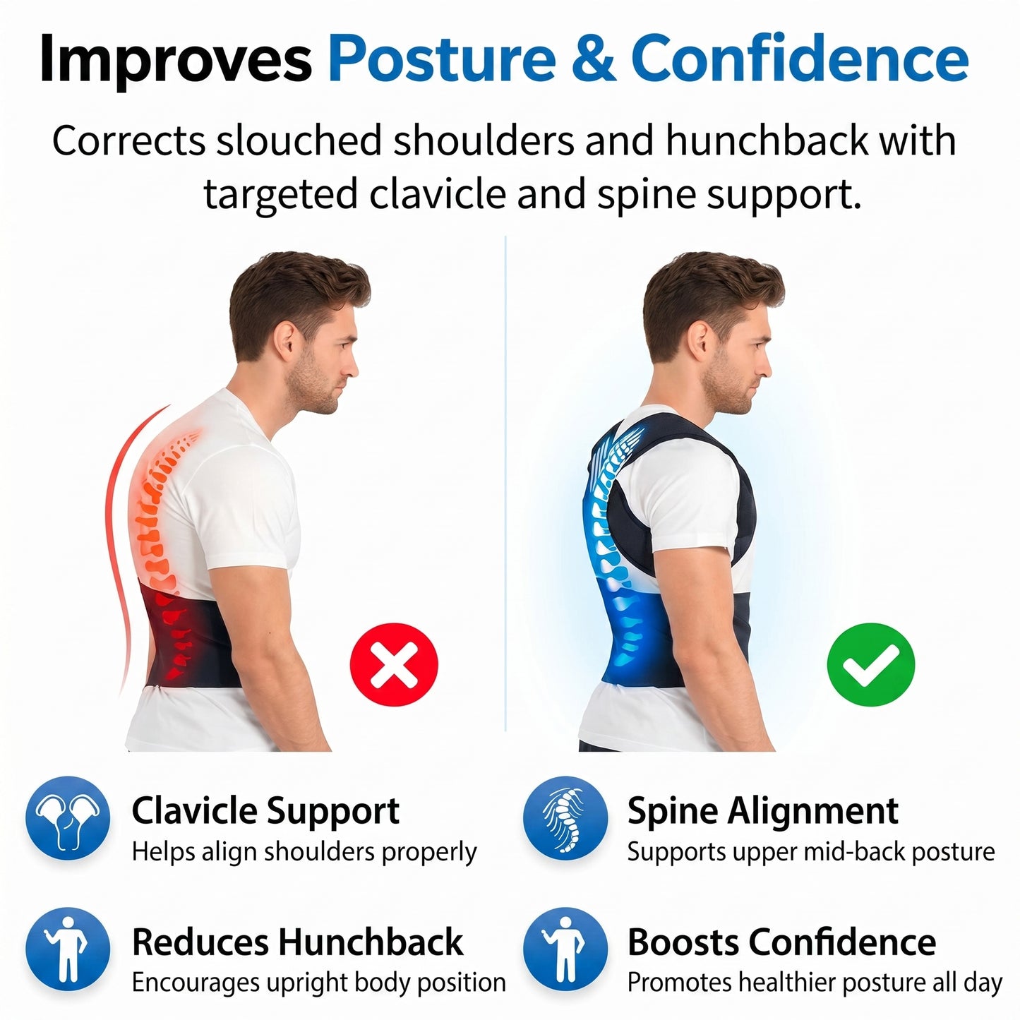 Adjustable Back Posture Corrector/ Slouching Relieve Pain Belt Women & Men